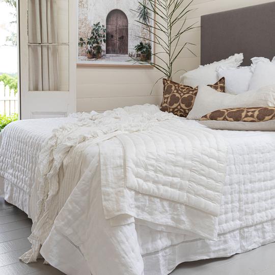 Bask Hemstitched Linen Quilt - White