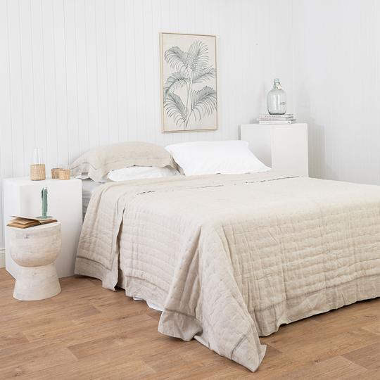 Bask Hemstitched Linen Quilt - Natural