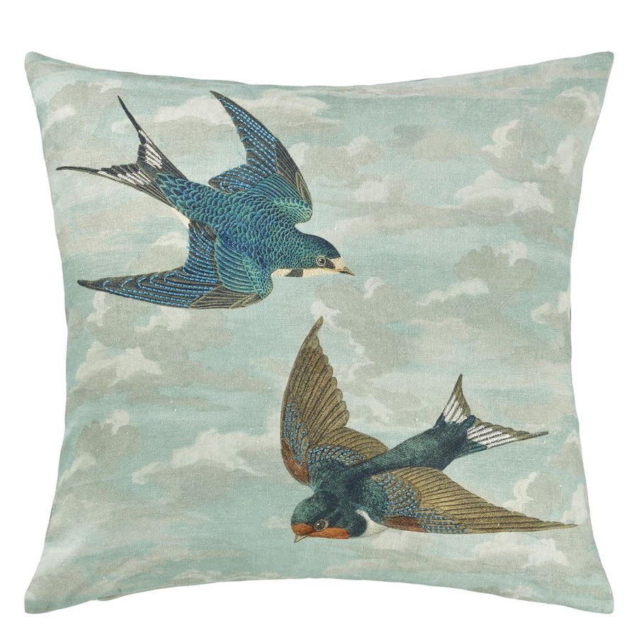Chimney Swallows Sky Blue Cushion