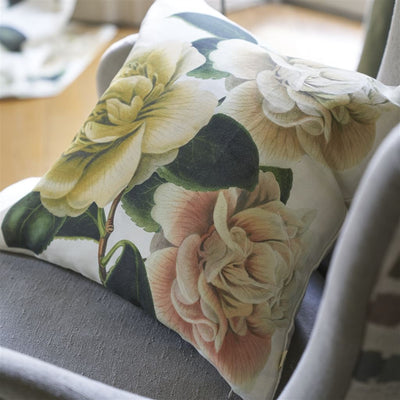 John Derian Camellia Folly Parchment Cushion