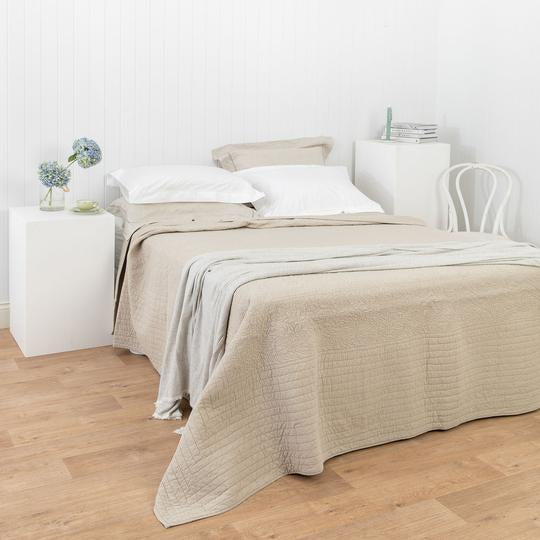 Marcella Lily Leaf Cotton Bedcover - Taupe