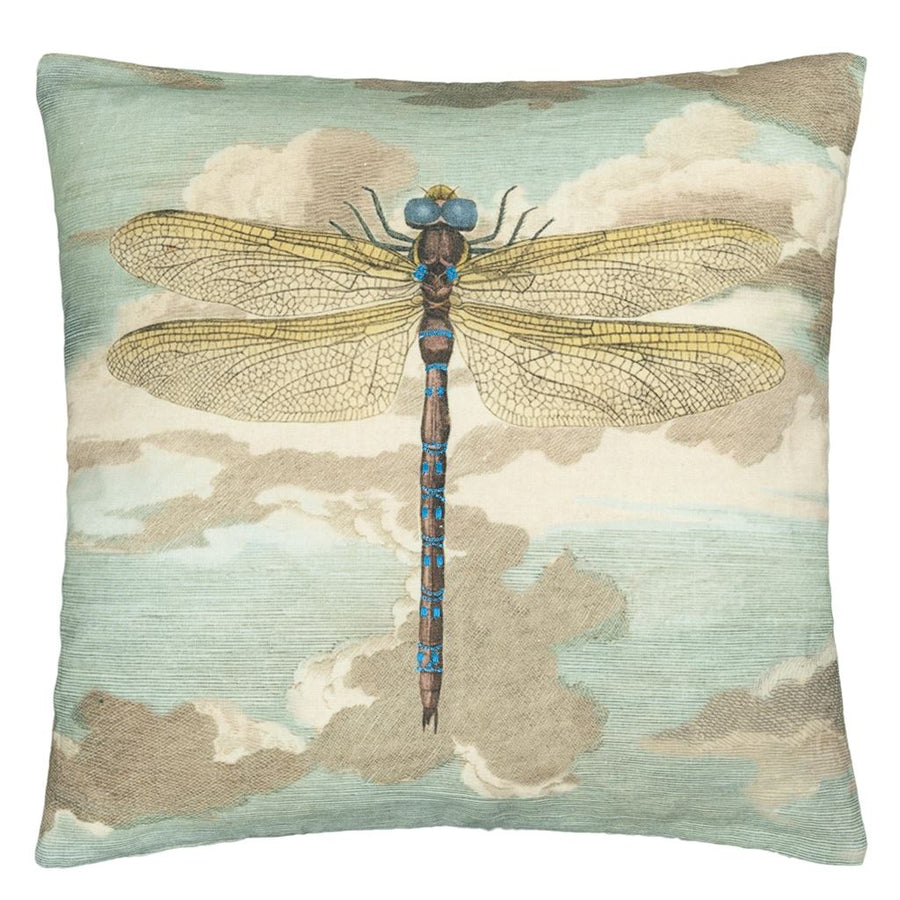 Dragonfly Over Clouds Sky Blue Cushion 