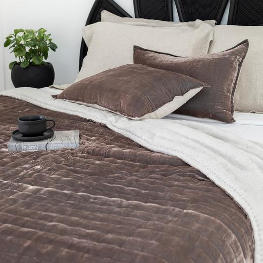 Allure Silk Velvet & Linen Quilt - Cocoa